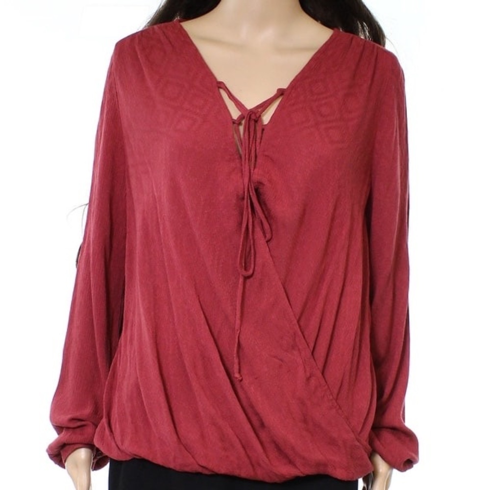 Lush red lace up surplice blouse